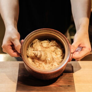 梅貝とホタテとみょうがの土鍋ごはん